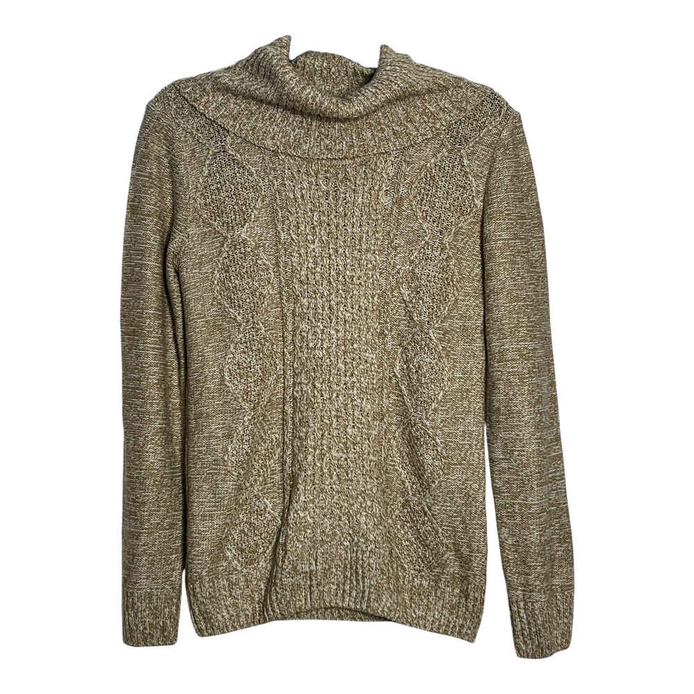 Faded Glory Women's Cowl Neck Cable Knit Sweater Tan Marled Size S